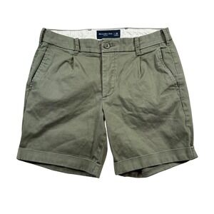 Abercrombie Fitch Womens Green Stretch Chino Shorts Pleated Cuffed Size 29